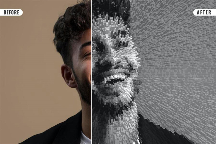 PS资源-PS一键生成3D几何凸起挤出图片效果PS样机模版 样机素材 sucaiwan.com