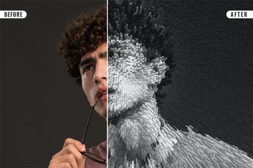 PS资源-PS一键生成3D几何凸起挤出图片效果PS样机模版 样机素材 sucaiwan.com