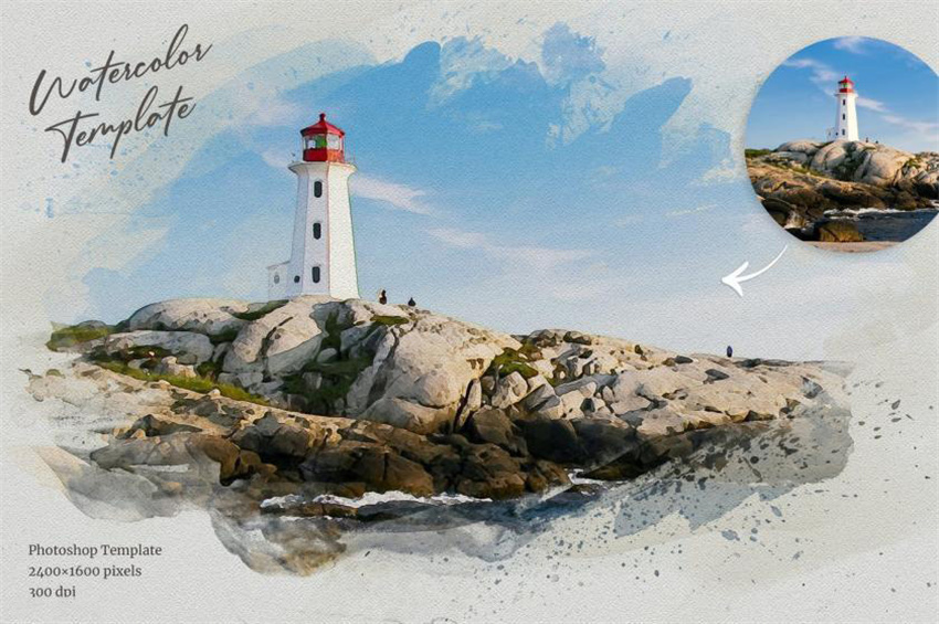 PS资源-PS一键生成水彩画报效果PS样机模版 样机素材 sucaiwan.com