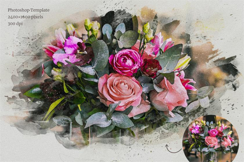 PS资源-PS一键生成水彩画报效果PS样机模版 样机素材 sucaiwan.com