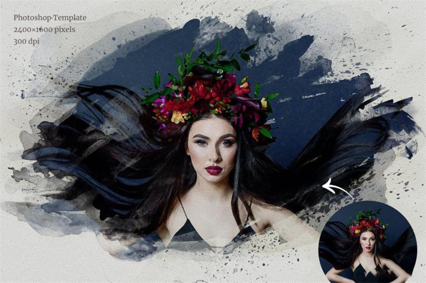 PS资源-PS一键生成水彩画报效果PS样机模版 样机素材 sucaiwan.com