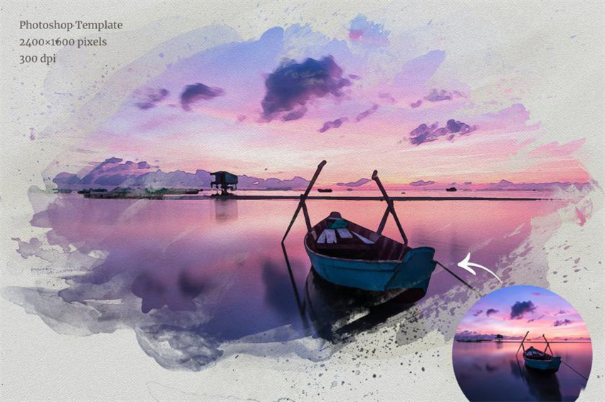 PS资源-PS一键生成水彩画报效果PS样机模版 样机素材 sucaiwan.com