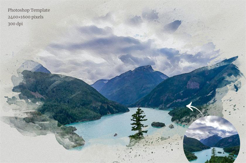 PS资源-PS一键生成水彩画报效果PS样机模版 样机素材 sucaiwan.com