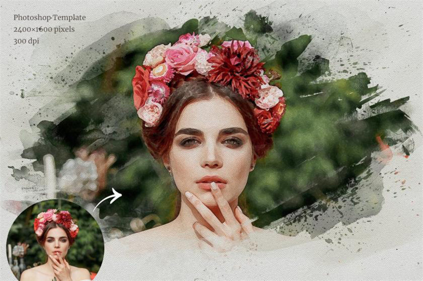 PS资源-PS一键生成水彩画报效果PS样机模版 样机素材 sucaiwan.com