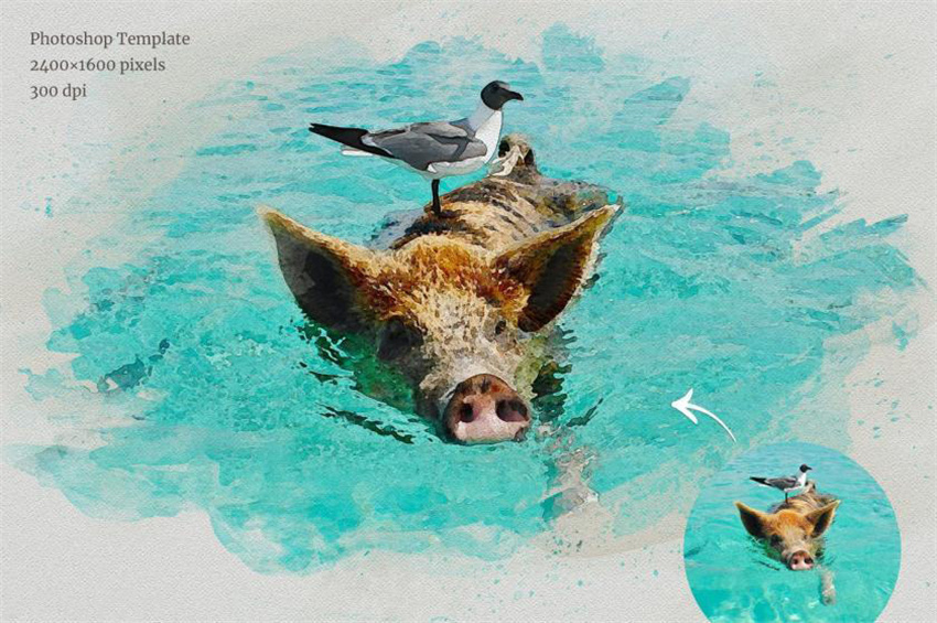 PS资源-PS一键生成水彩画报效果PS样机模版 样机素材 sucaiwan.com