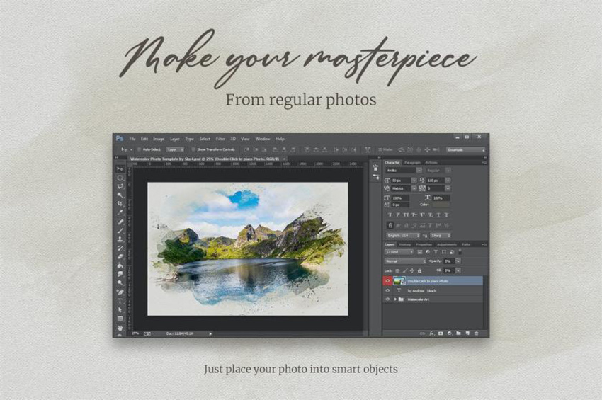 PS资源-PS一键生成水彩画报效果PS样机模版 样机素材 sucaiwan.com