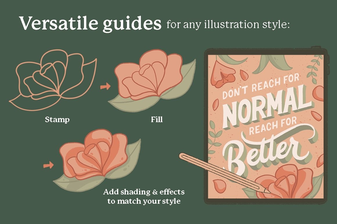 77个花卉插画线描画Procreate笔刷 笔刷资源 sucaiwan.com