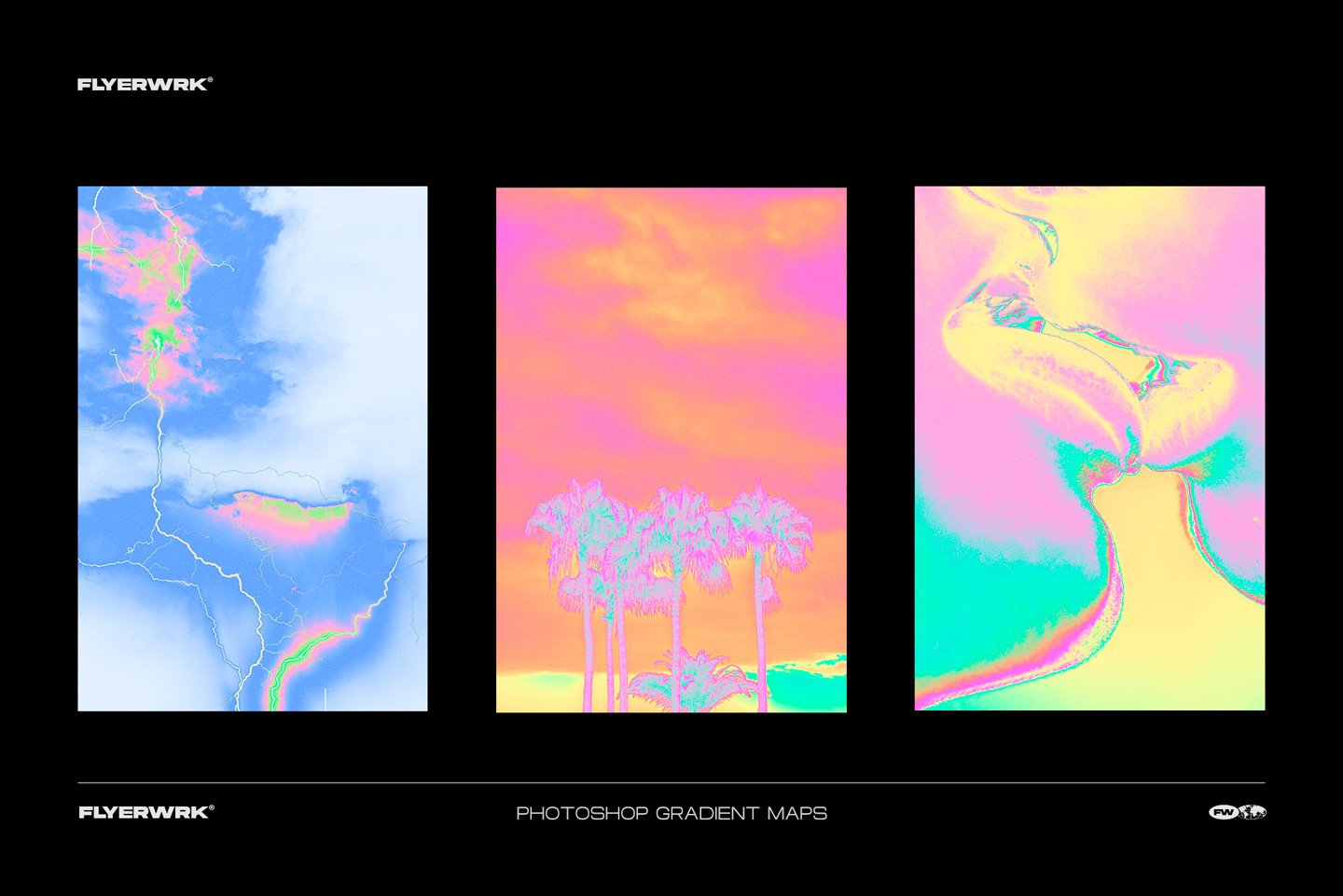 120张嘻哈迷幻热像仪彩色渐变预设划痕PS动作 Flyerwrk Koloranz-Gradient-Maps 插件预设 sucaiwan.com