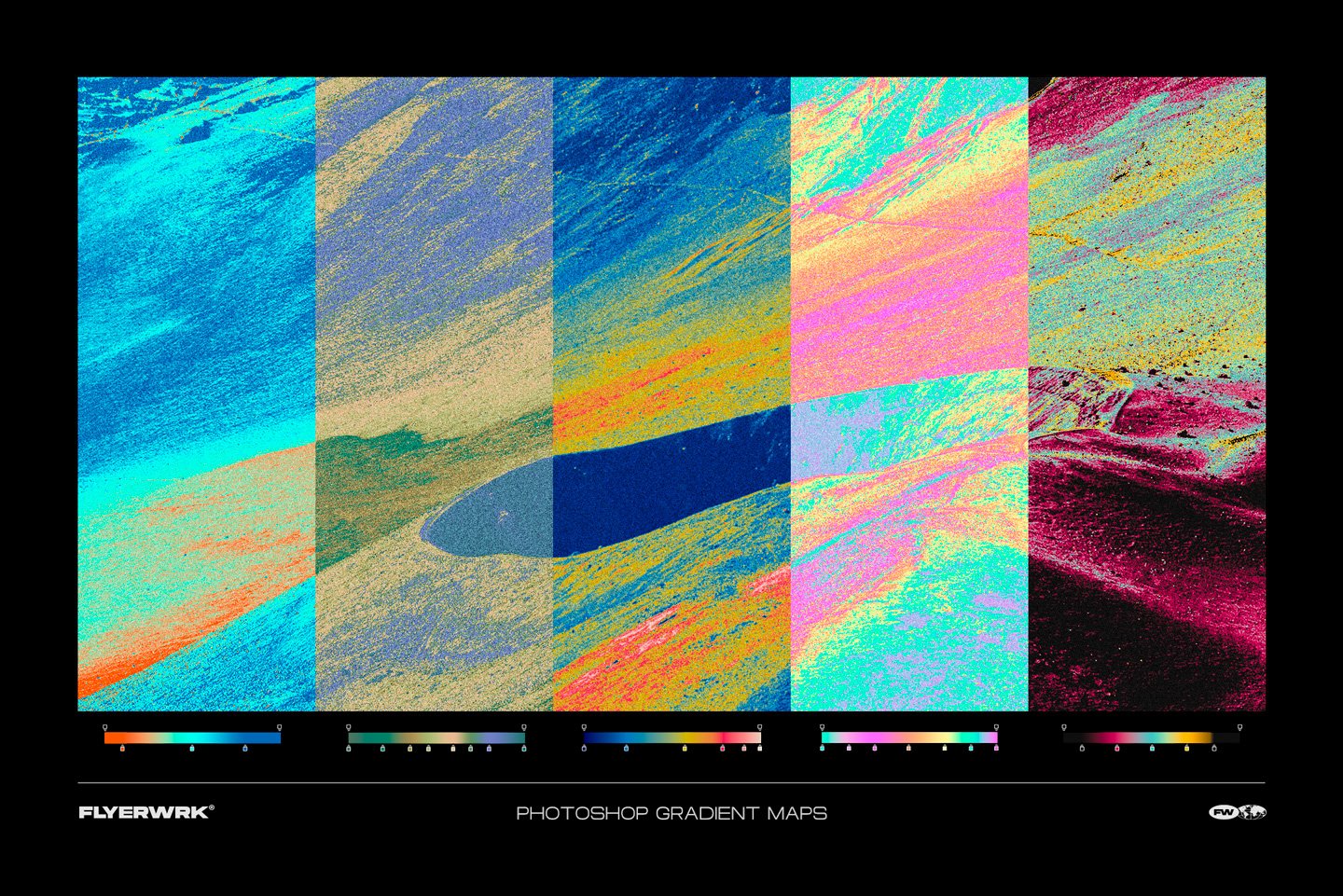 120张嘻哈迷幻热像仪彩色渐变预设划痕PS动作 Flyerwrk Koloranz-Gradient-Maps 插件预设 sucaiwan.com