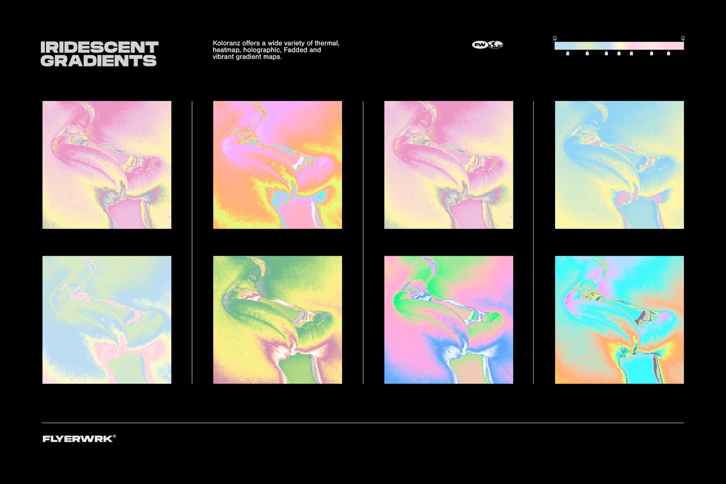 120张嘻哈迷幻热像仪彩色渐变预设划痕PS动作 Flyerwrk Koloranz-Gradient-Maps 插件预设 sucaiwan.com