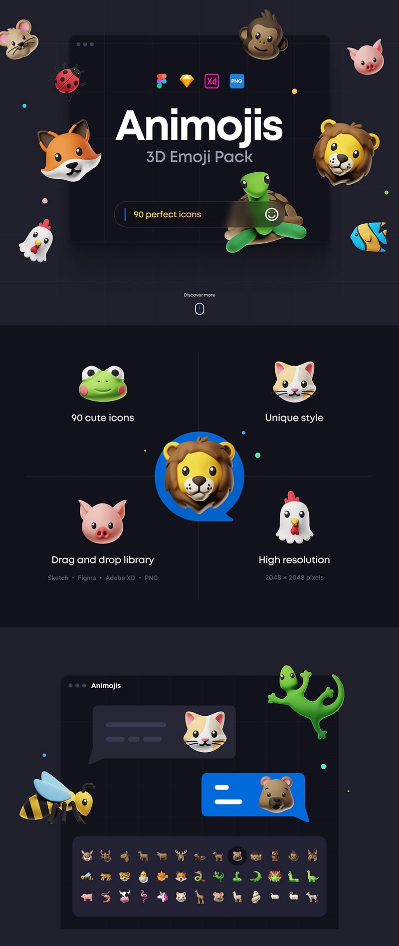Animoji动物表情包3D图标,Figma XD Sketch格式 图标素材 第1张-素材湾丨精选海外优质设计素材资源 Animoji动物表情包3D图标,Figma XD Sketch格式 图标素材 sucaiwan.com