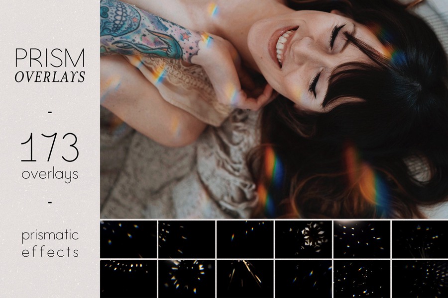173个独特霓虹棱镜自然光效果叠加JPG素材 Prism Rainbow Light Photo Overlays 图片素材 sucaiwan.com