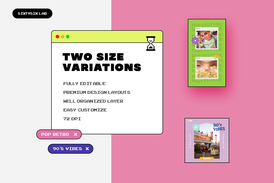 Sixtysix Labs 90年代复古流行色彩美学ING竖屏PSD模板 图片素材 sucaiwan.com