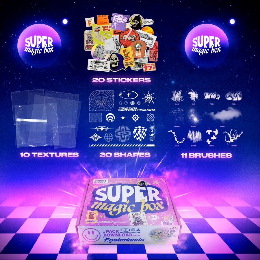 抽象几何形状纹理画笔贴纸包 SUPER MAGIC BOX 图片素材 sucaiwan.com