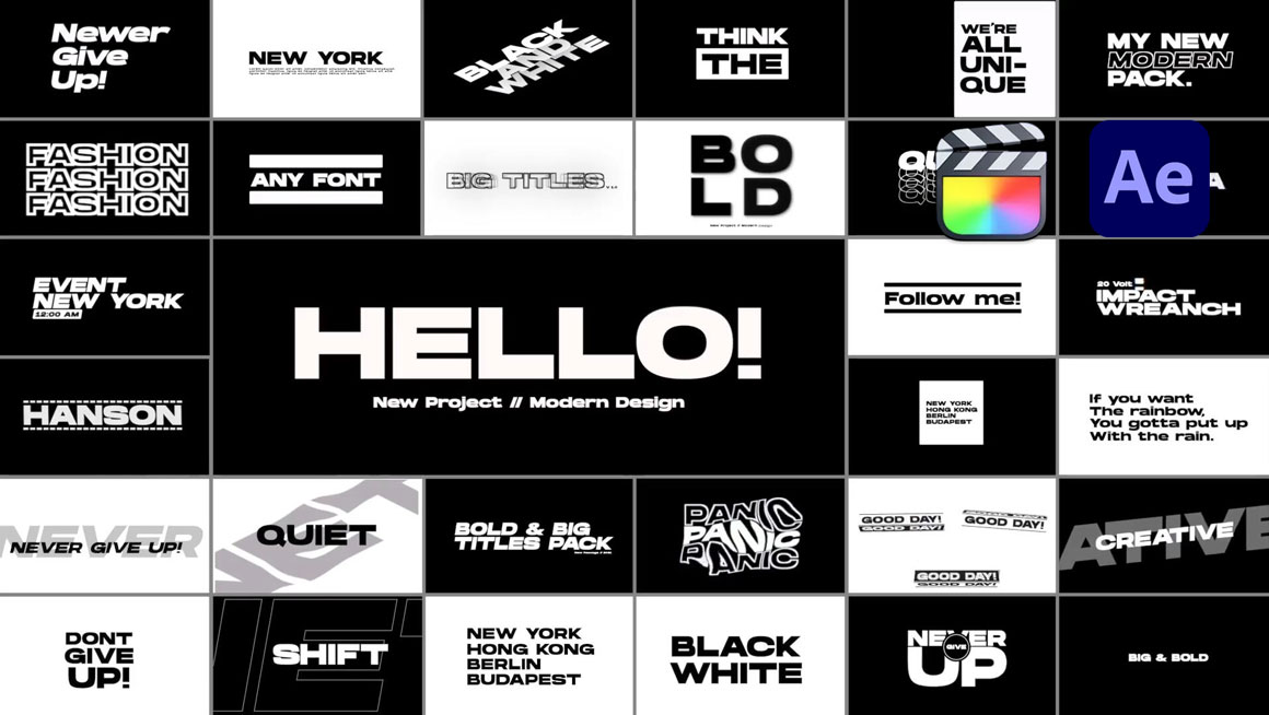FCPX插件/AE模板：30个抽象动力学极简黑暗粗字体动态标题排版模板 . sucaiwan.com