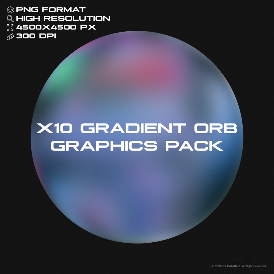 GFXDATABASE 高分辨率独特混合圆形渐变球形叠加图片素材 X10 Gradient Orb Graphics 图片素材 sucaiwan.com