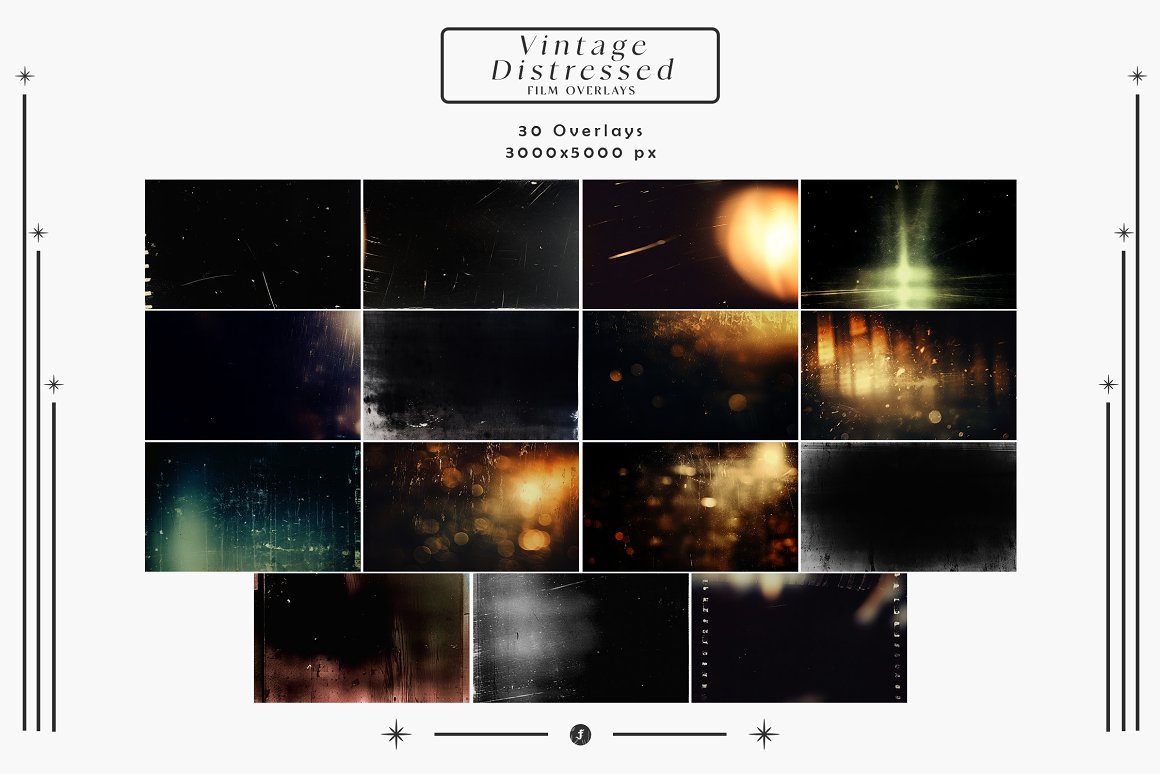 30款复古电影老式胶片模拟漏光粗糙划痕颗粒肌理纹理背景图片素材 Vintage Distressed Film Overlays 图片素材 sucaiwan.com