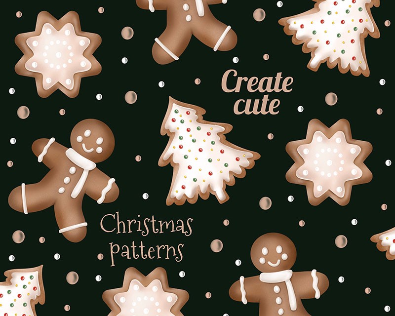 75个圣诞姜饼图案和纹理Procreate笔刷 笔刷资源 sucaiwan.com