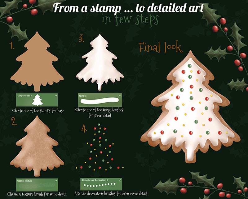 75个圣诞姜饼图案和纹理Procreate笔刷 笔刷资源 sucaiwan.com