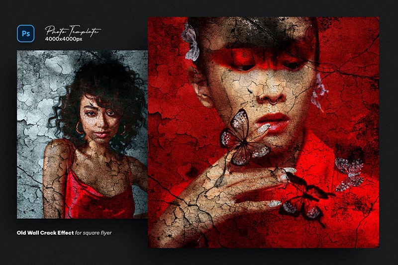 旧墙裂痕纹理效果PS图层样式 插件预设 sucaiwan.com