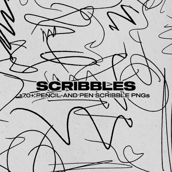 70个复古抽象涂鸦手写不规则线条PNG素材包 ALBUM ART ARCHIVE – SCRIBBLES 图片素材 sucaiwan.com