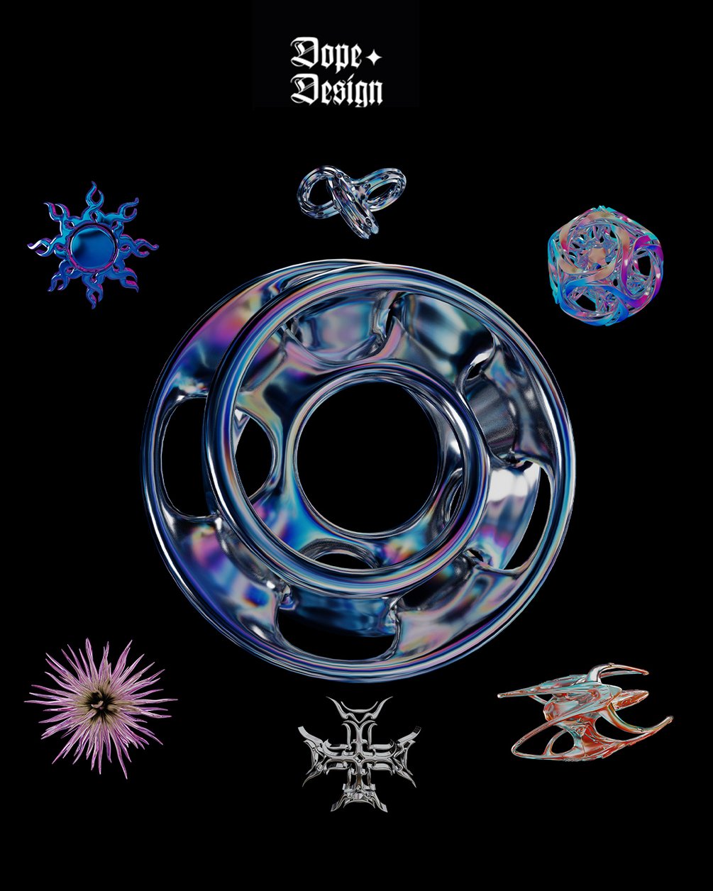 新潮酸性朋克机能科技全息镀铬金属3D立体图形PNG设计素材 图片素材 sucaiwan.com