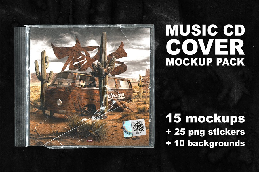 复古划痕做旧塑料音乐CD封面贴纸PSD样机包 Music CD Cover MOCKUP PACK 样机素材 sucaiwan.com