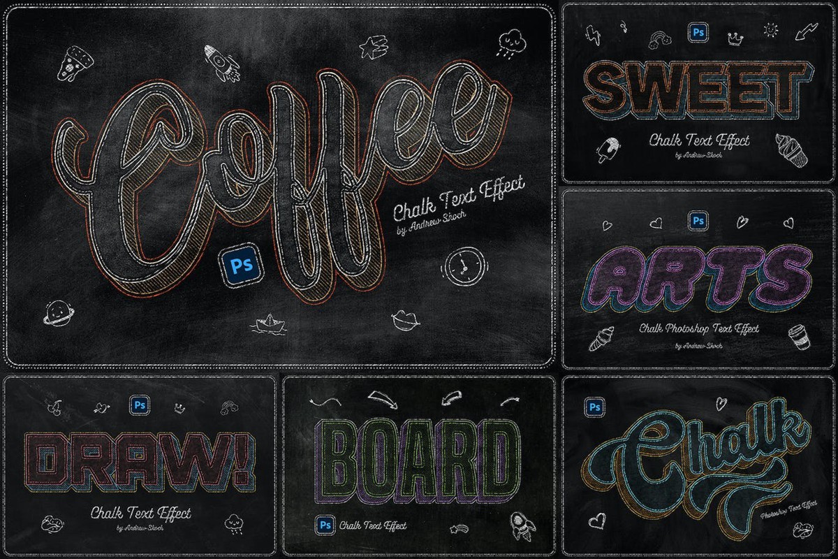 6款黑板粉笔文字效果图层样式PSD 插件预设 sucaiwan.com