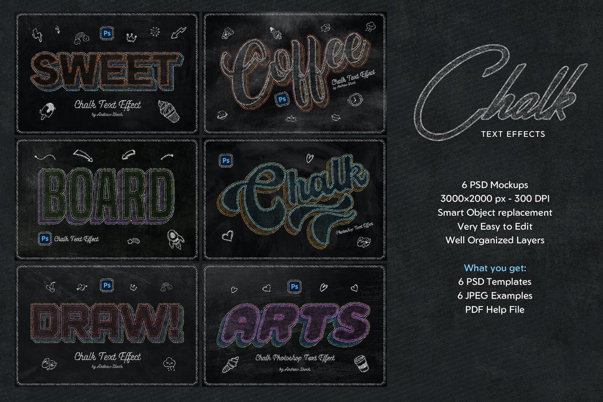 6款黑板粉笔文字效果图层样式PSD 插件预设 sucaiwan.com