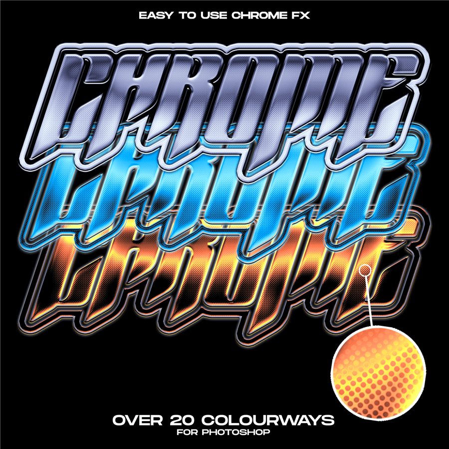 新潮复古酸性镀铬立体Logo文字特效图层样式字体样机PSD模板 Hvnter CHROME PACK 3 样机素材 sucaiwan.com