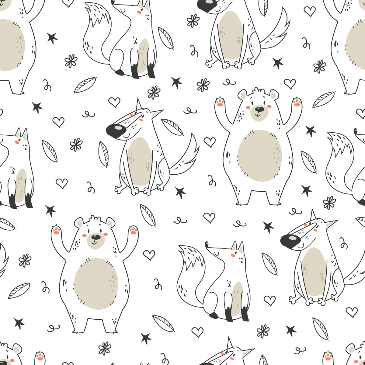 2套可爱森林动物线性无缝图案背景矢量素材 图片素材 sucaiwan.com