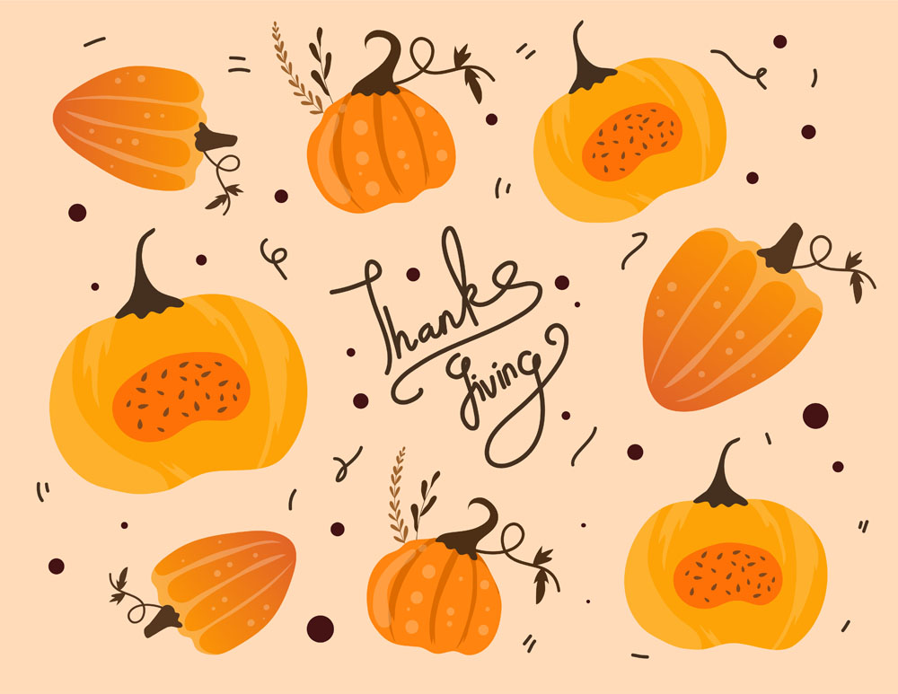 9款感恩节南瓜和美食扁平化插图矢量素材 图片素材 sucaiwan.com