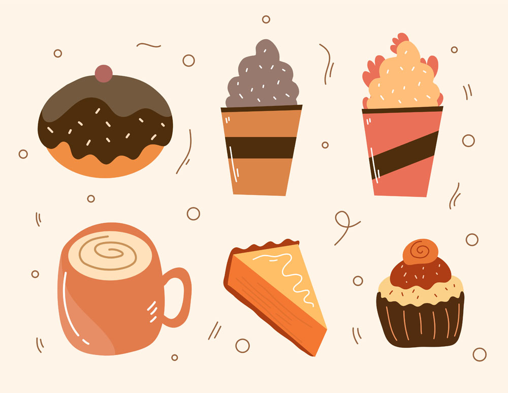 9款感恩节南瓜和美食扁平化插图矢量素材 图片素材 sucaiwan.com