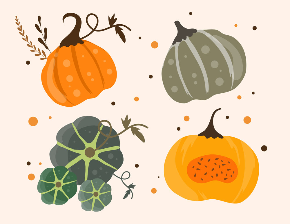 9款感恩节南瓜和美食扁平化插图矢量素材 图片素材 sucaiwan.com