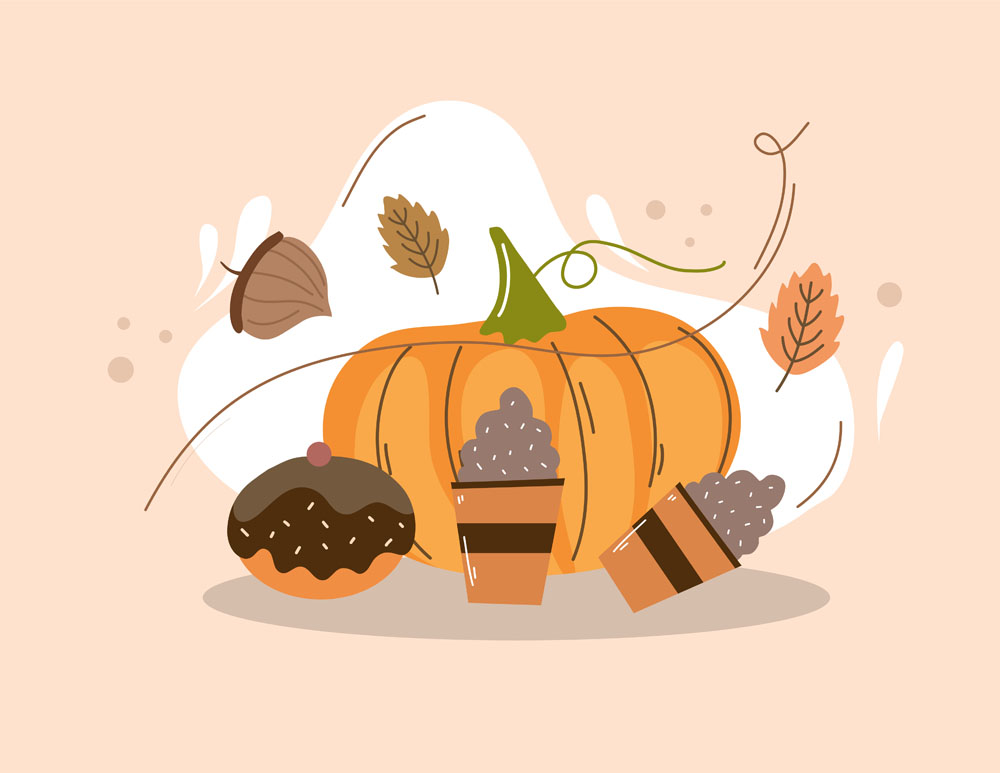 9款感恩节南瓜和美食扁平化插图矢量素材 图片素材 sucaiwan.com