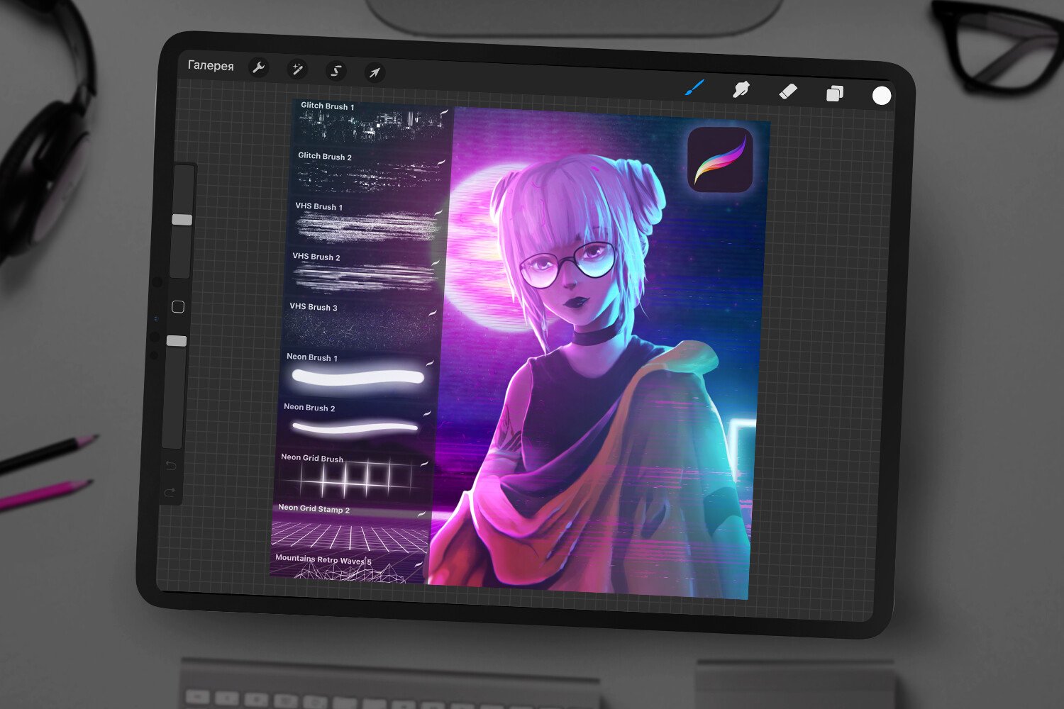 Procreate笔刷：赛博朋克VHS毛刺取景框画笔笔刷套装 笔刷资源 sucaiwan.com