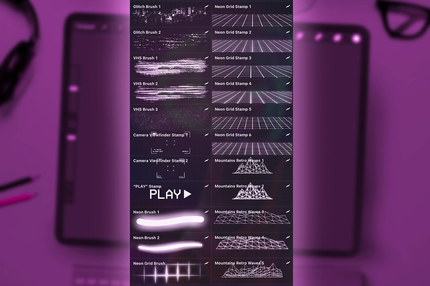 Procreate笔刷：赛博朋克VHS毛刺取景框画笔笔刷套装 笔刷资源 sucaiwan.com