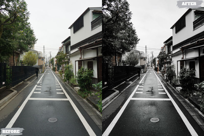 黑暗氛围街道风景情绪街拍摄影后期调色Lightroom预设 插件预设 sucaiwan.com