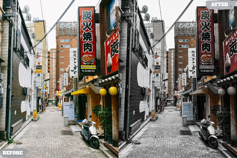 黑暗氛围街道风景情绪街拍摄影后期调色Lightroom预设 插件预设 sucaiwan.com