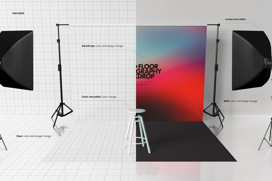 摄影工作室影棚样机 Wall+fLoor 墙面+地面摄影背景PSD模型集 样机素材 sucaiwan.com