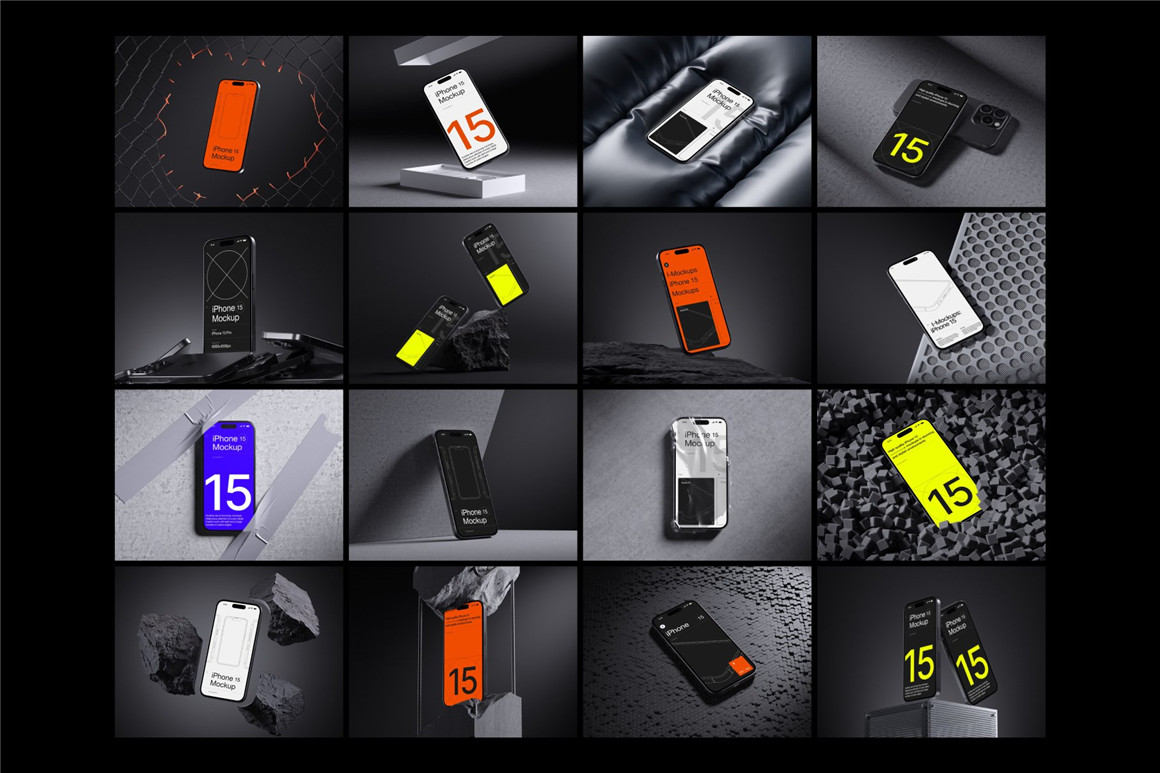 16款工业黑化风苹果手机iPhone 15 Pro屏幕演示效果图PSD样机模板 I-Mockups: iPhone 15 Pro . sucaiwan.com
