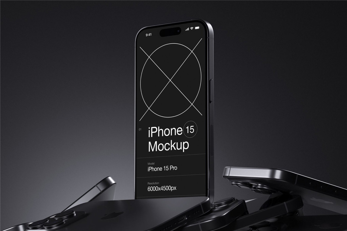 16款工业黑化风苹果手机iPhone 15 Pro屏幕演示效果图PSD样机模板 I-Mockups: iPhone 15 Pro . sucaiwan.com