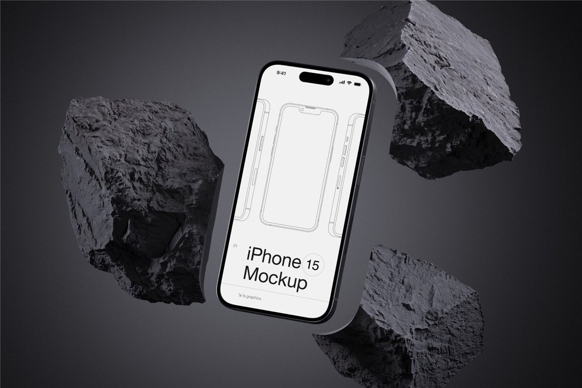 16款工业黑化风苹果手机iPhone 15 Pro屏幕演示效果图PSD样机模板 I-Mockups: iPhone 15 Pro . sucaiwan.com