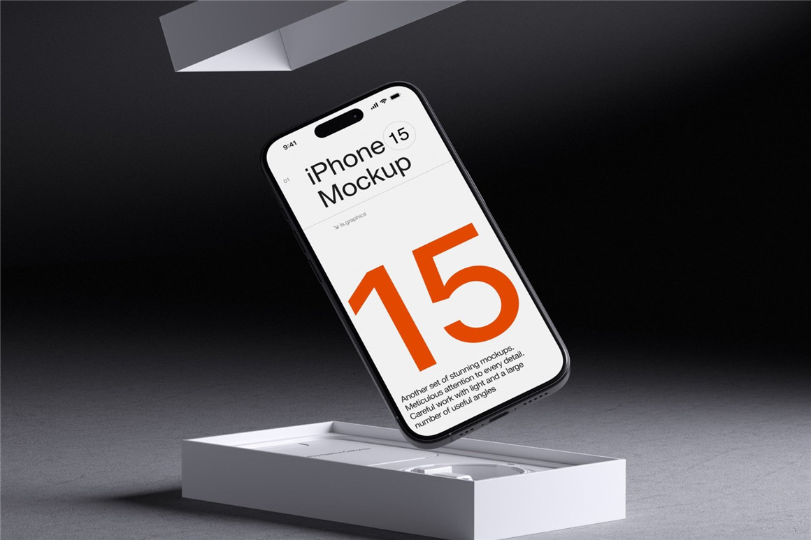 16款工业黑化风苹果手机iPhone 15 Pro屏幕演示效果图PSD样机模板 I-Mockups: iPhone 15 Pro . sucaiwan.com