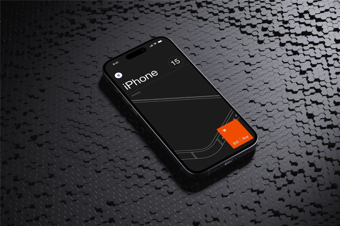 16款工业黑化风苹果手机iPhone 15 Pro屏幕演示效果图PSD样机模板 I-Mockups: iPhone 15 Pro . sucaiwan.com