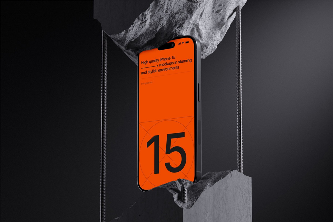 16款工业黑化风苹果手机iPhone 15 Pro屏幕演示效果图PSD样机模板 I-Mockups: iPhone 15 Pro . sucaiwan.com