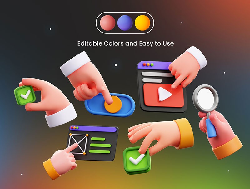 80个UI设计系统3D图标，PNG GLB OBJ格式 图标素材 sucaiwan.com