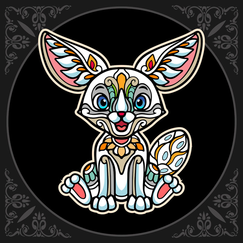 8款曼陀罗艺术风格狐狸和海马矢量插图 图片素材 sucaiwan.com