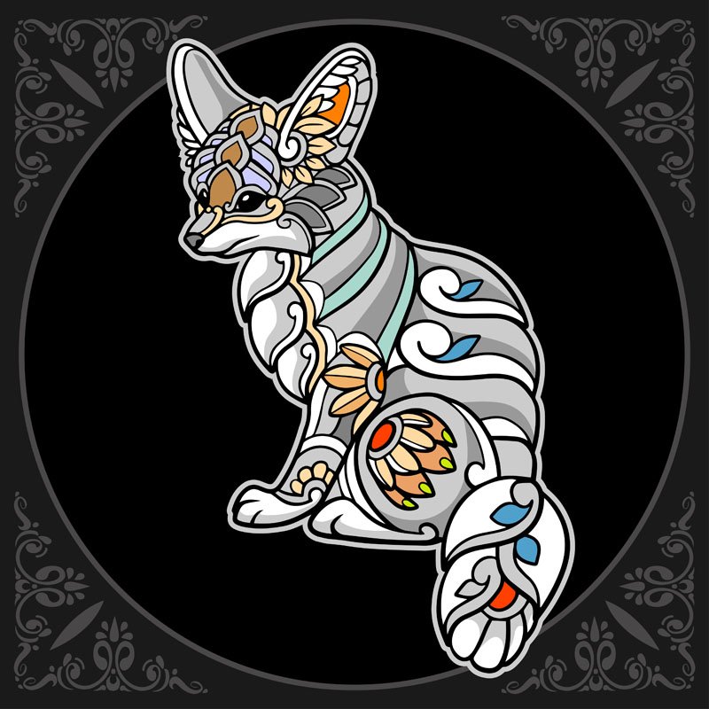 8款曼陀罗艺术风格狐狸和海马矢量插图 图片素材 sucaiwan.com