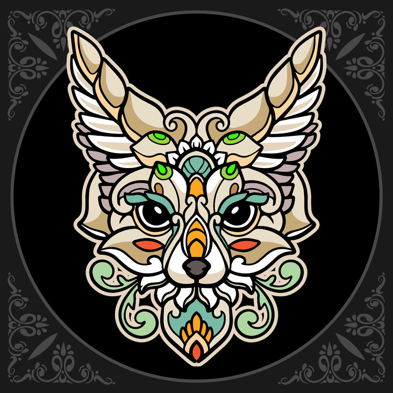 8款曼陀罗艺术风格狐狸和海马矢量插图 图片素材 sucaiwan.com